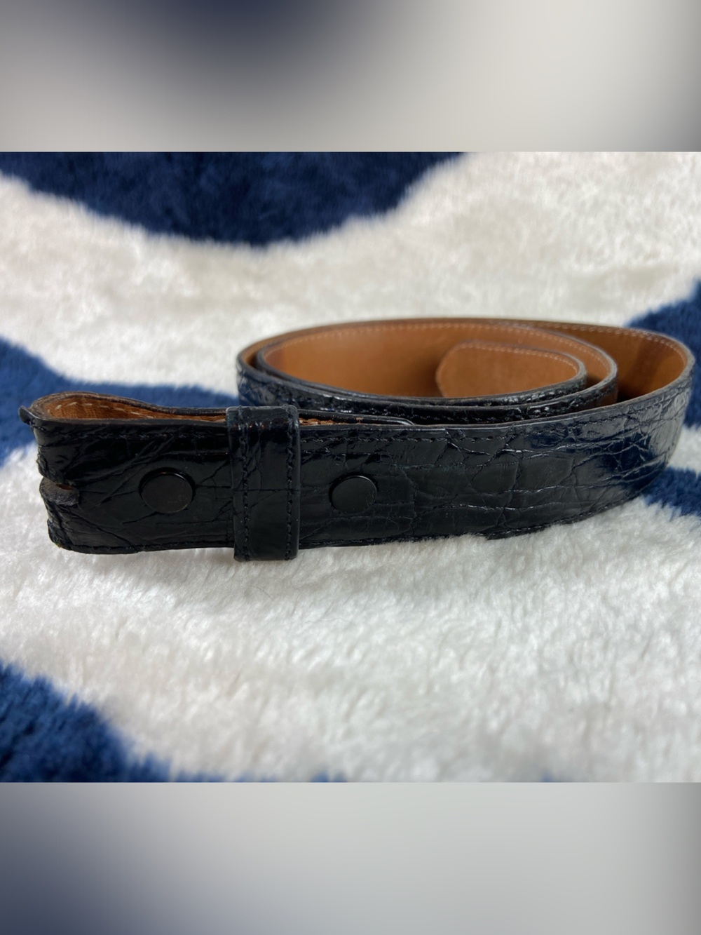Vintage Genuine Crocodile Royal Oak NO BUCKLE 1” Black Real Croc Leather Belt